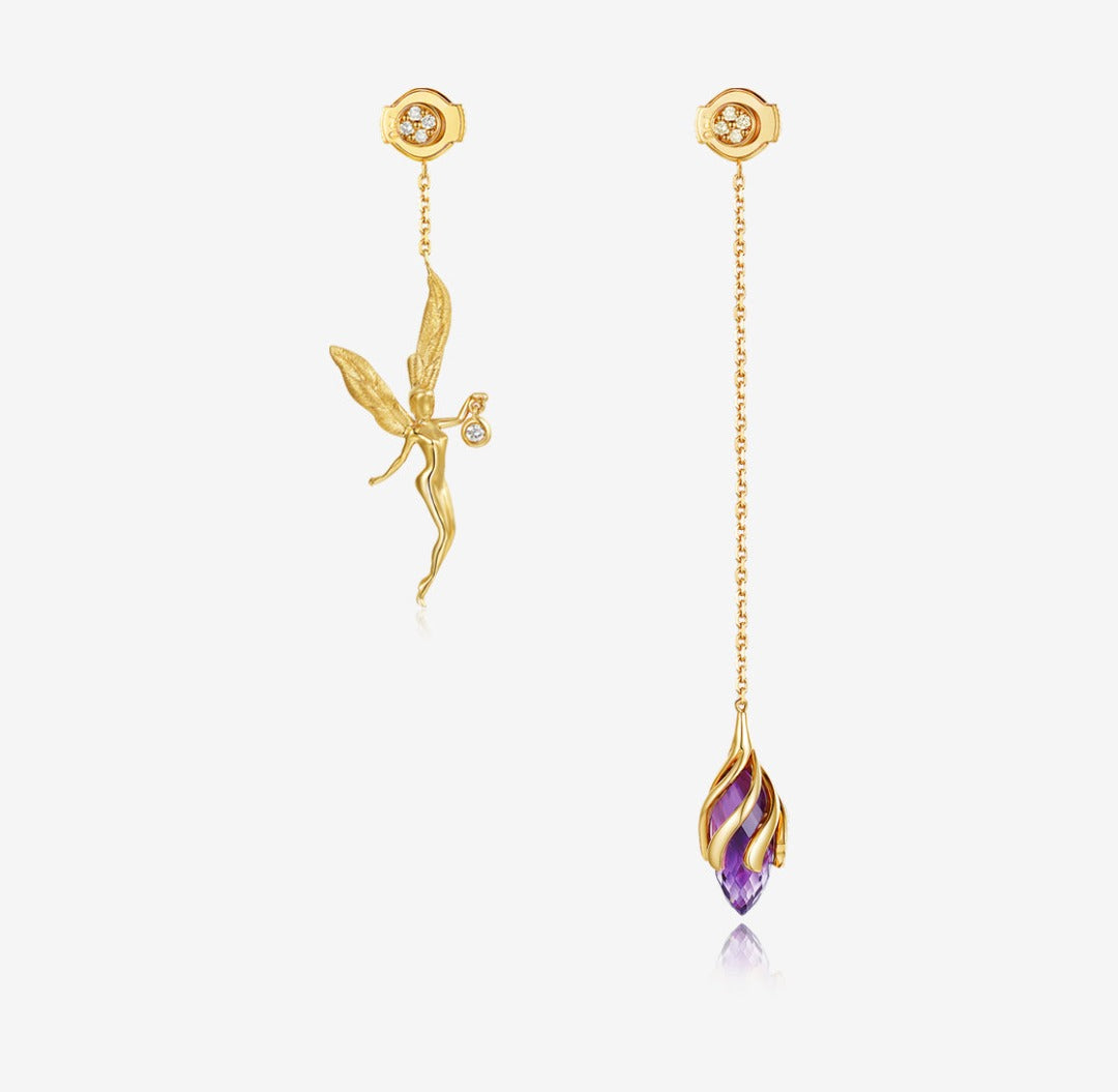 THIALH - 曼陀羅花 ‧ 精靈系列 - 紫水晶和鑽石雙重耳環