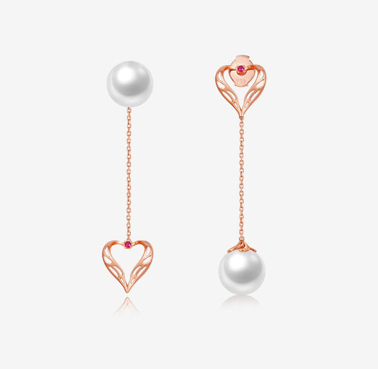 THIALH - DATURA • ASTRA - 18K Rose Gold Ruby and Fresh Water Pearl Duality Earrings