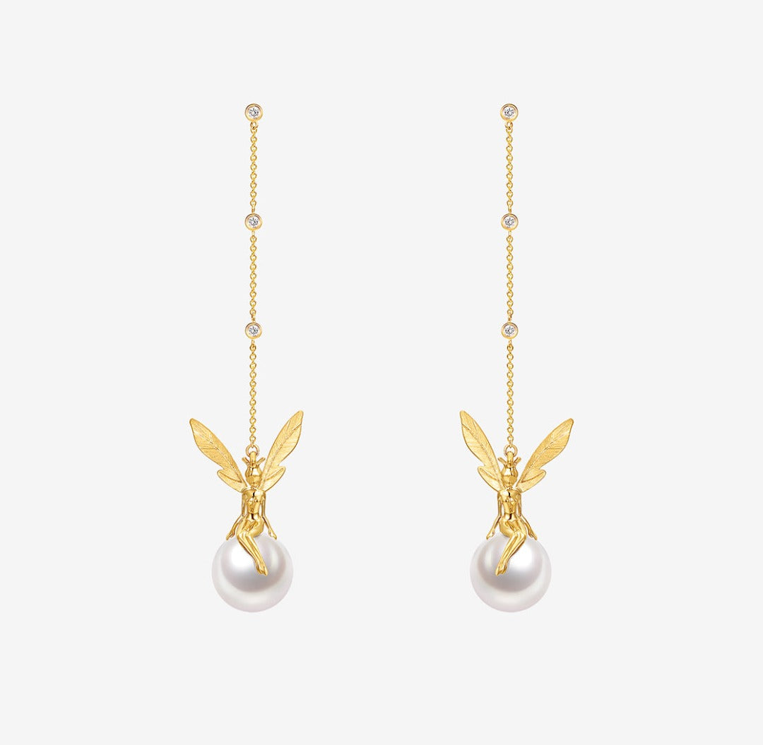 THIALH - DATURA • ASTRA - 18K Yellow Gold Diamond and Fresh Water Pearl Earrings