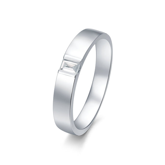 THIALH - 光影系列 - 白金鑲長方形鑽石結婚戒指
