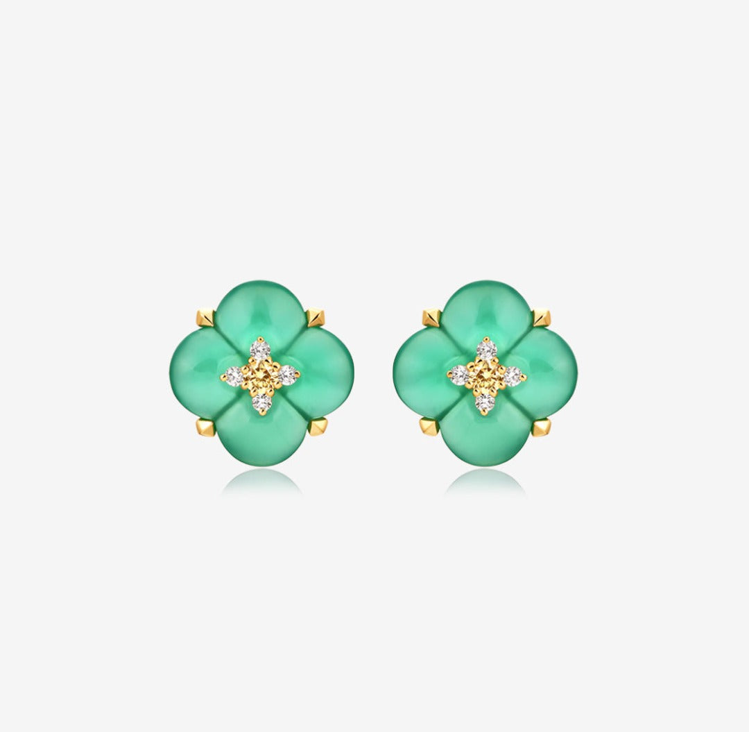 THIALH - 許願池系列 - 綠玉髓黃白鑽石耳環