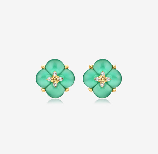 THIALH - 許願池系列 - 綠玉髓黃白鑽石耳環