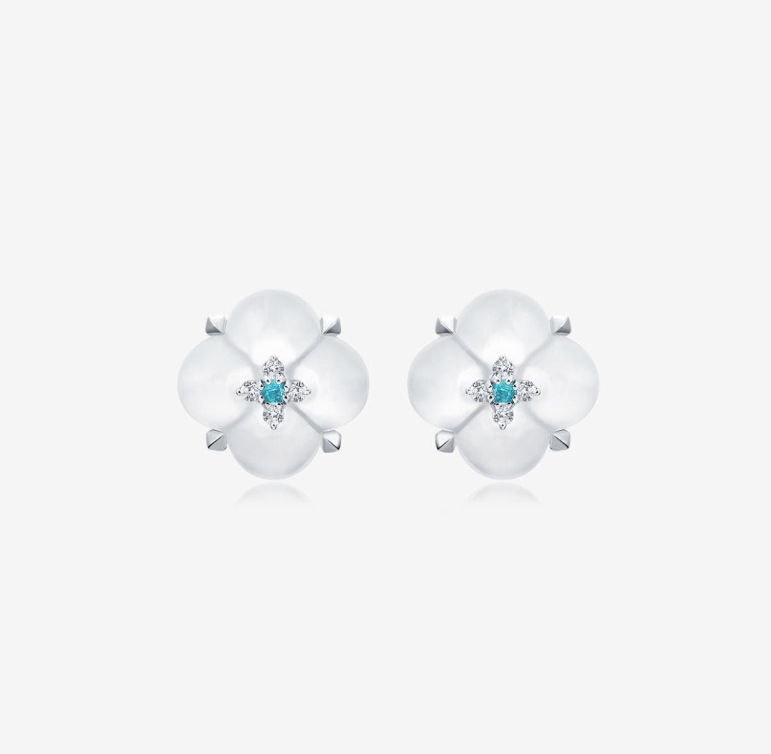THIALH - 許願池系列 - 白玉髓帕拉依巴鑽石耳環