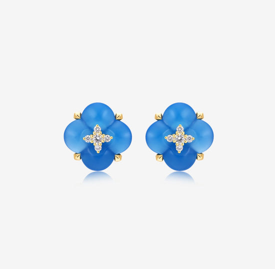THIALH - 許願池系列 - 藍玉髓鑽石耳環