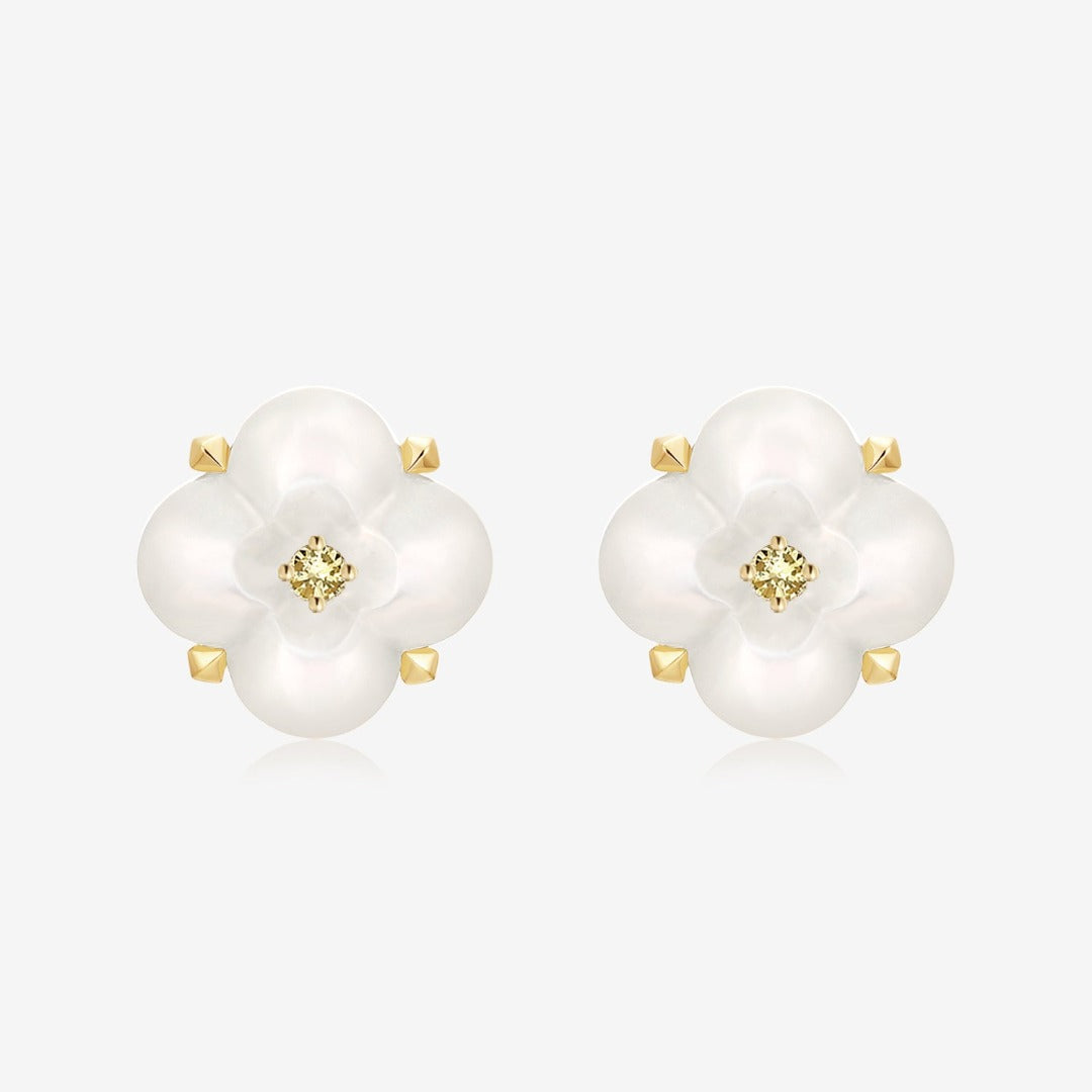 THIALH - Fontana di Trevi - Mini Mother-of-Pearl and Yellow Diamond Earrings