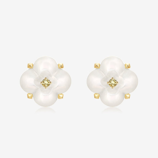 Fontana di Trevi - Mini Mother-of-Pearl and Yellow Diamond Earrings