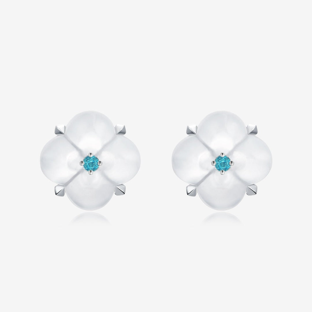 THIALH - Fontana di Trevi - Mini White Chalcedony and Paraiba Tourmaline Earrings