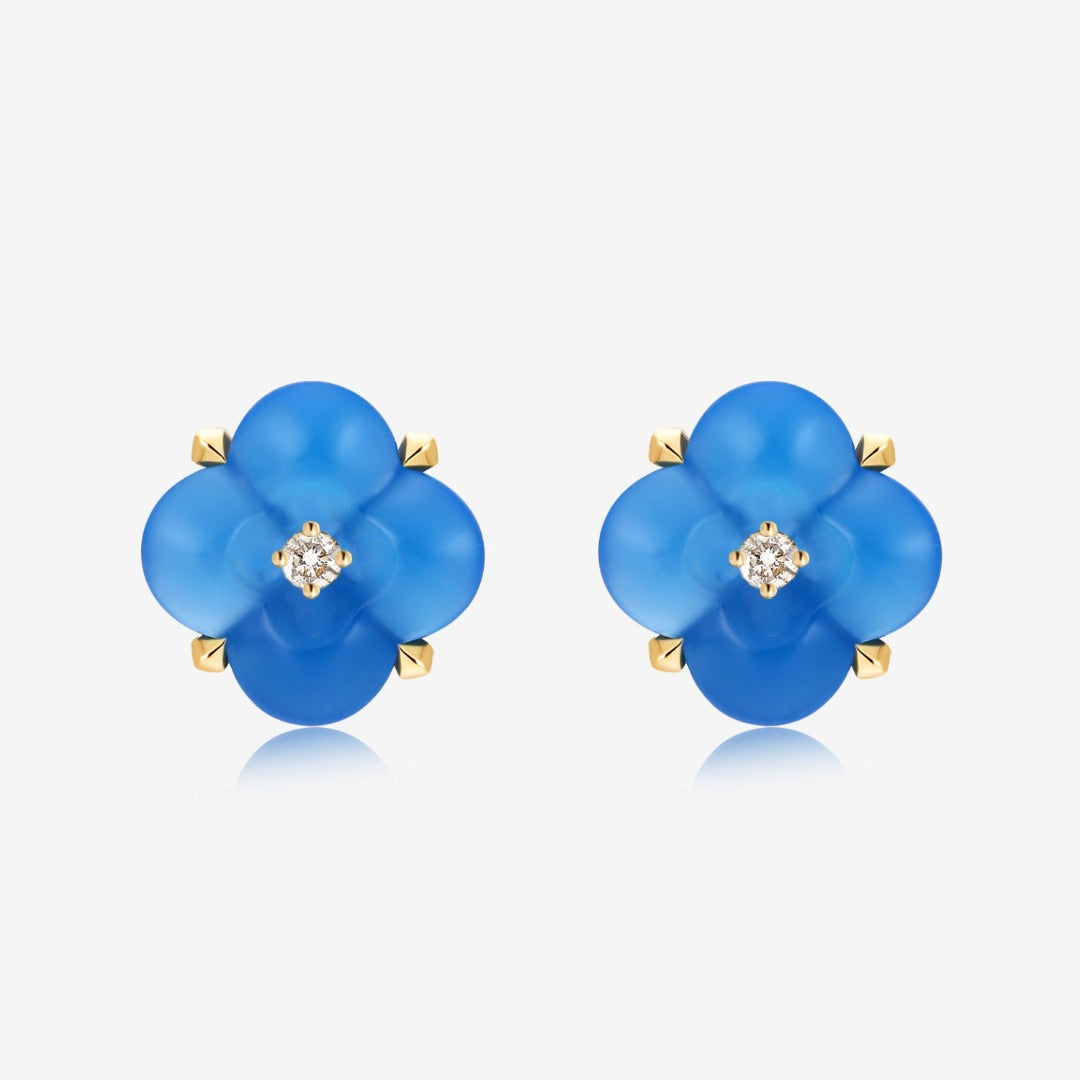 Fontana di Trevi - Mini Blue Chalcedony and Diamond Earrings