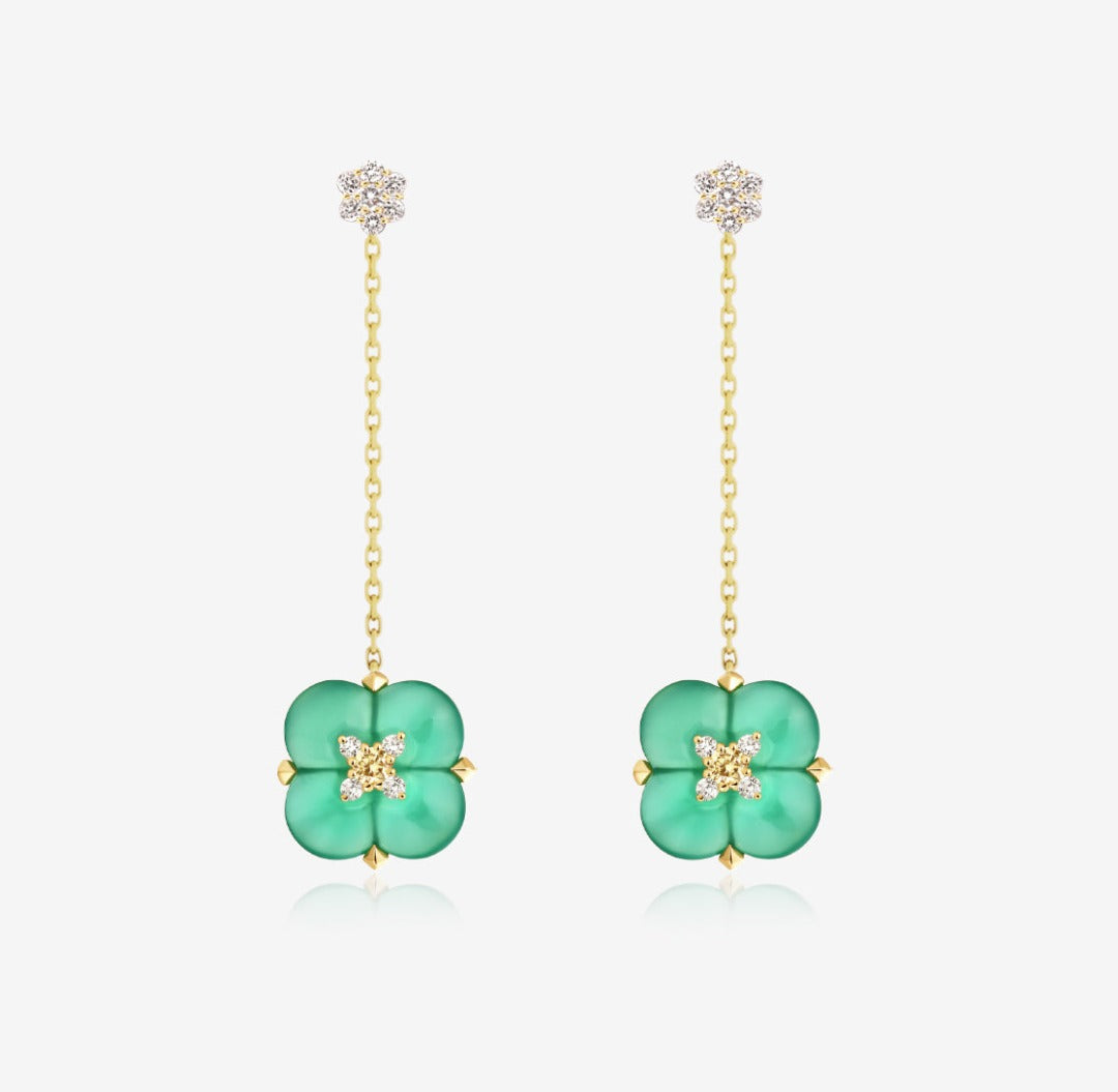 Load image into Gallery viewer, Fontana di Trevi - Chrysoprase and Yellow, White Diamond Duality Earring

