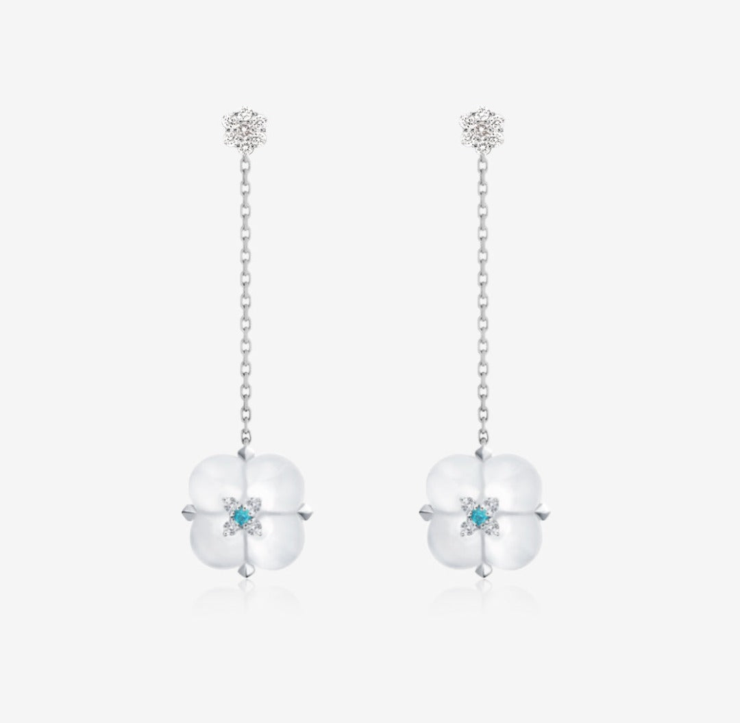 Fontana di Trevi - White Chalcedony and Diamond Duality Earrings