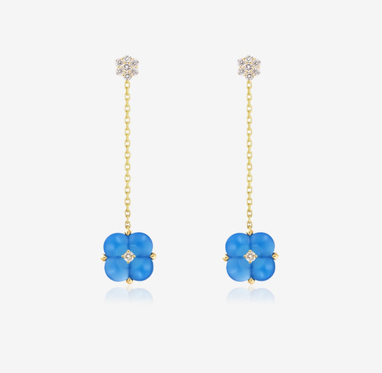THIALH - Fontana di Trevi - Mini Blue Chalcedony and Diamond Duality Earrings