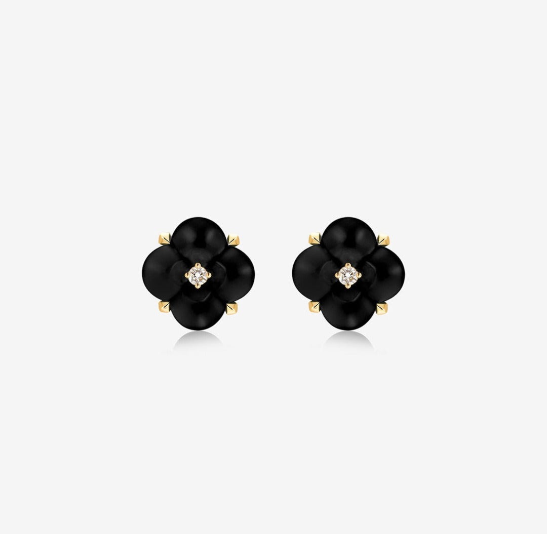 Fontana di Trevi - Mini Onyx and Diamond Earrings