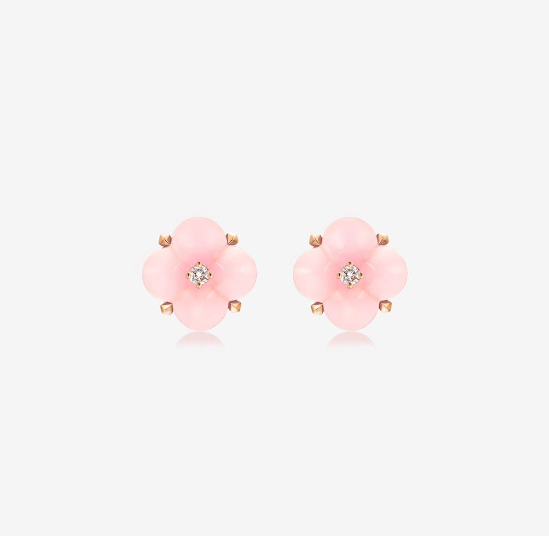 THIALH - 許願池系列 - 迷你粉紅歐珀鑽石耳環