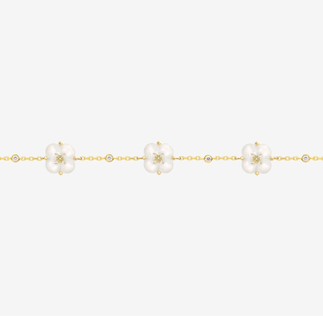 THIALH - 許願池系列 - 三花珍珠貝母黃白鑽石手鍊