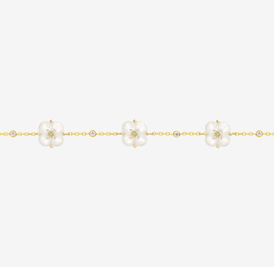 THIALH - 許願池系列 - 三花珍珠貝母黃白鑽石手鍊