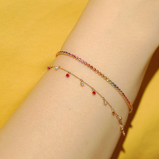 Load image into Gallery viewer, mori - 14K Rose Gold Ruby And Diamond Bracelet
