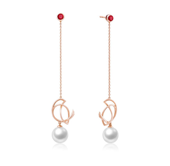 THIALH - ROBIN - Ruby and Pearl 18K Rose Gold Duality Earrings