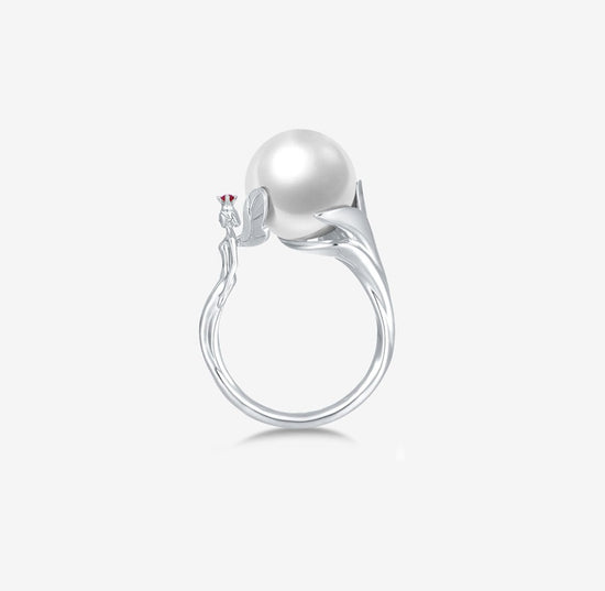 THIALH - DATURA • ASTRA - 18K White Gold Ruby and Pearl Ring