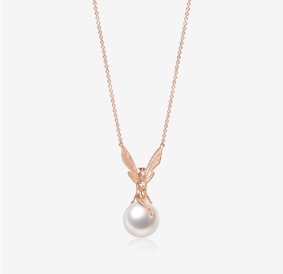 DATURA • ASTRA - 18K Rose Gold Ruby and Pearl set in 18K rose gold Necklace
