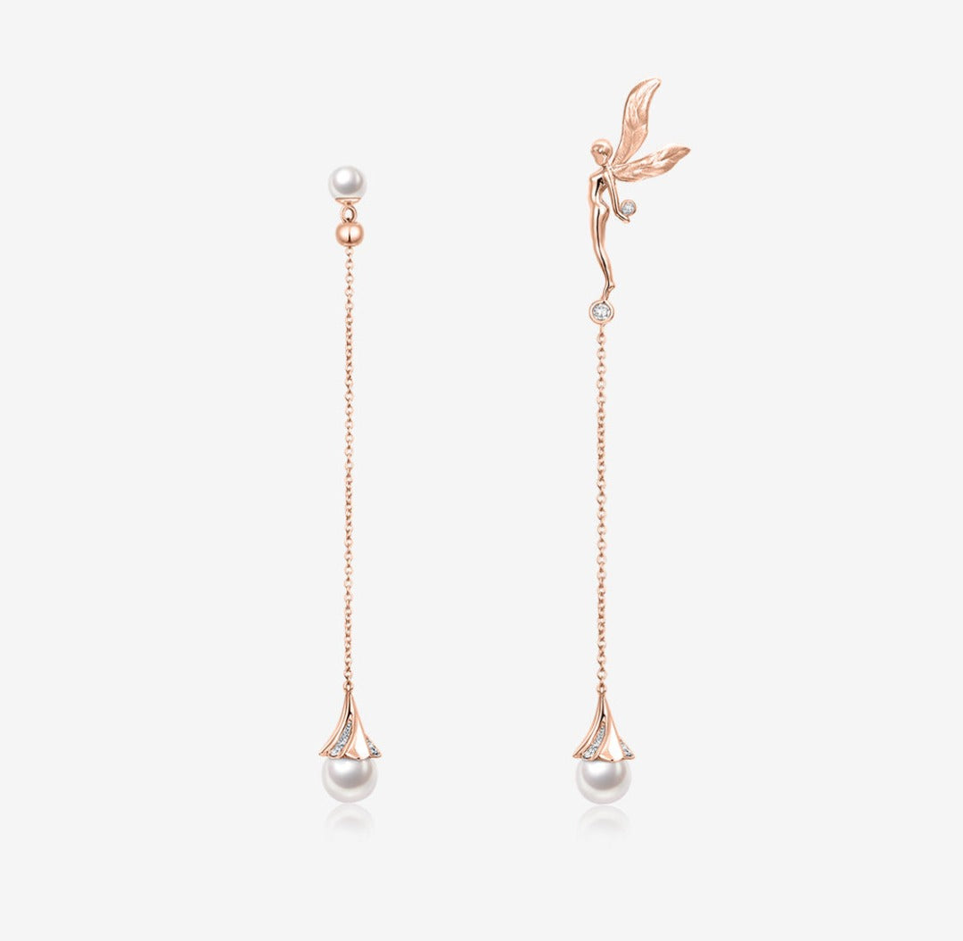 THIALH - DATURA • ASTRA - 18K Rose Gold Diamond and Akoya Pearl Earrings