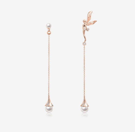THIALH - DATURA • ASTRA - 18K Rose Gold Diamond and Akoya Pearl Earrings