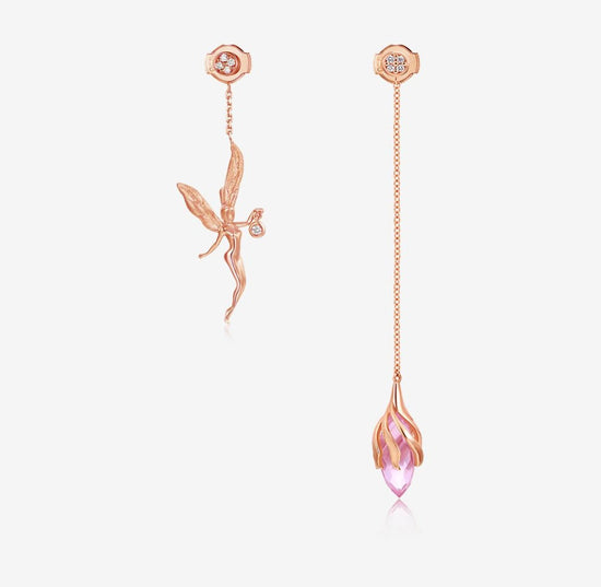 THIALH - DATURA • ASTRA - 18K Rose Gold Pink Quartz and Diamond Duality Earrings