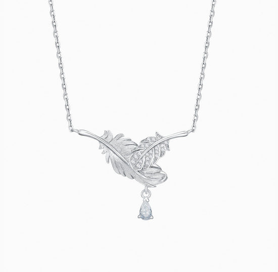 Feather - White Gold and Cubic Zirconia Necklace
