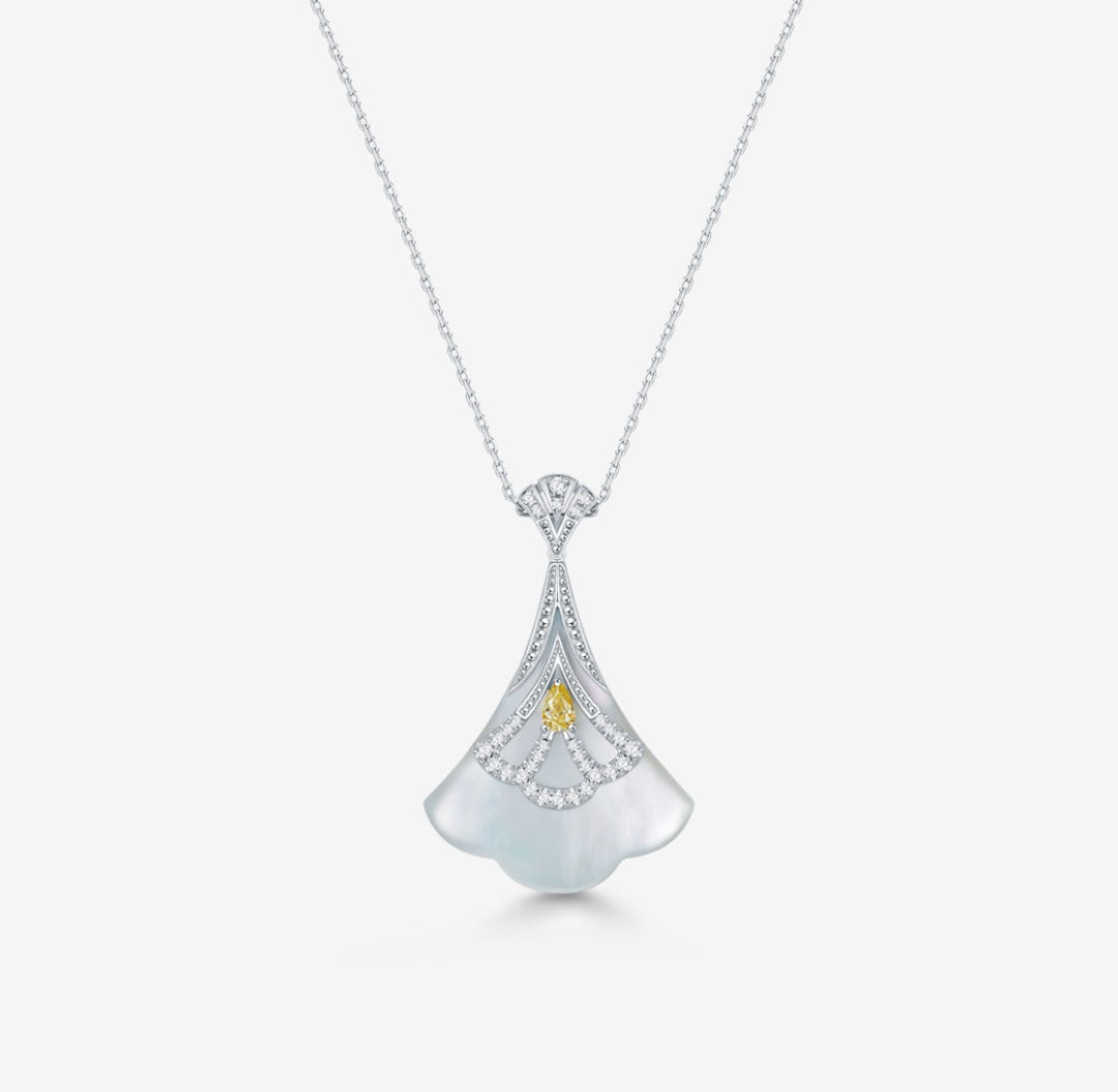 THIALH - CONCERTO - 18K White Gold Mother of pearl Yellow Sapphire Necklace