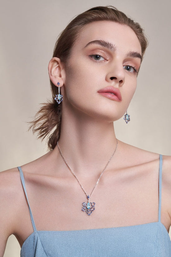 Load image into Gallery viewer, FAUNA &amp;amp; FLORA - Aquamarine, Sapphire and Diamond in 18K White Gold Necklace
