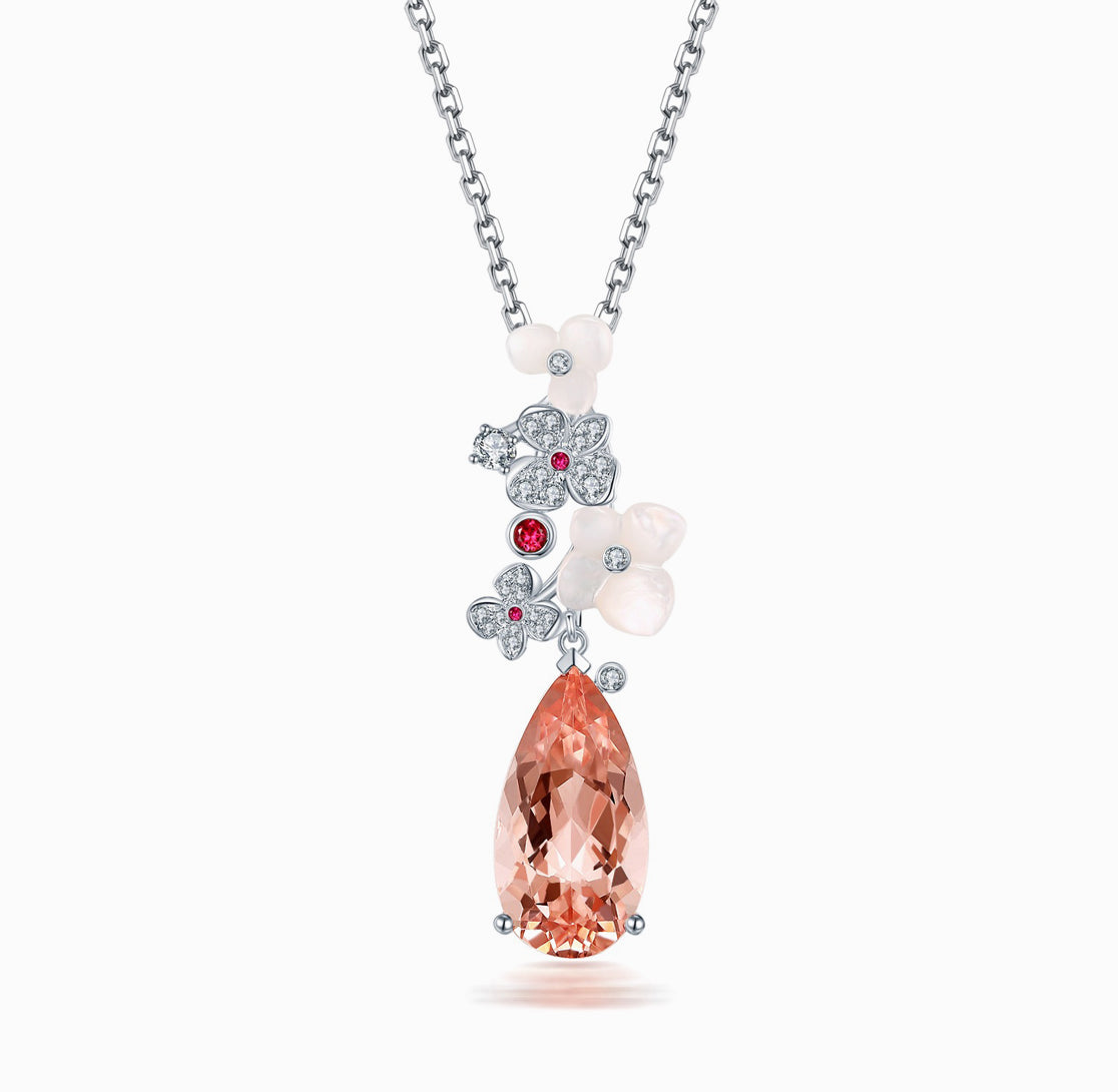FAUNA & FLORA - Hydrangea Pink Morganite, Ruby and Diamond Necklace