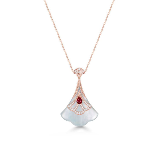 THIALH - CONCERTO - 18K Rose Gold Mother of Pearl with Ruby Necklace