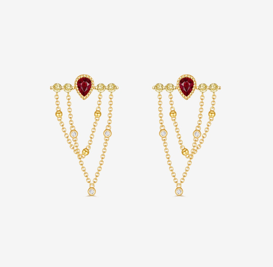 THIALH - CONCERTO - 18K Yellow Gold Ruby with Yellow and White Diamond Earrings