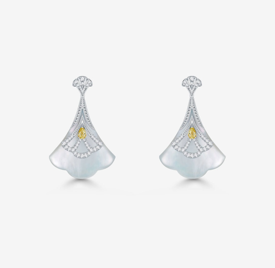 THIALH - CONCERTO - 18K White Gold Mother of pearl Yellow Sapphire Earrings