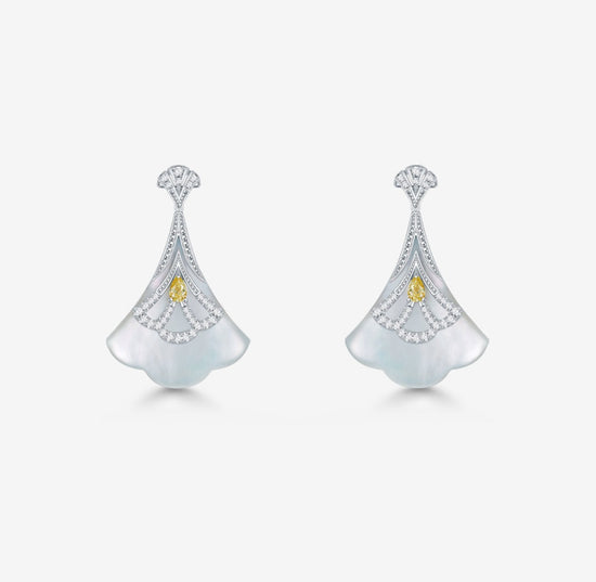 THIALH - CONCERTO - 18K White Gold Mother of pearl Yellow Sapphire Earrings