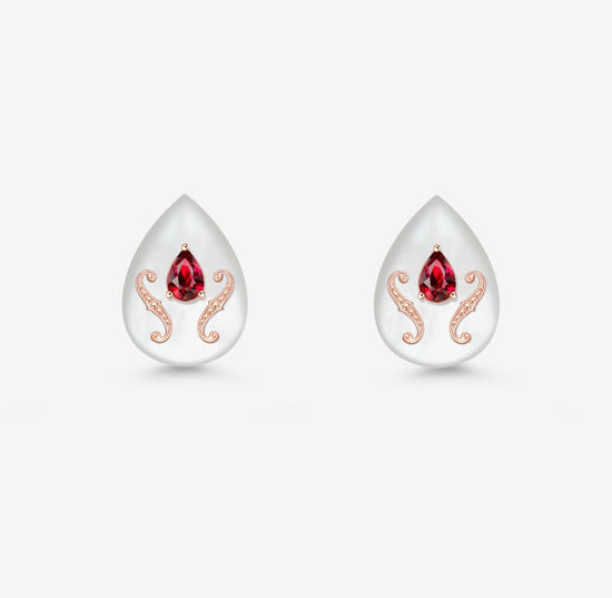THIALH - CONCERTO - 18K Rose Gold Akoya Pearl with Ruby Earrings