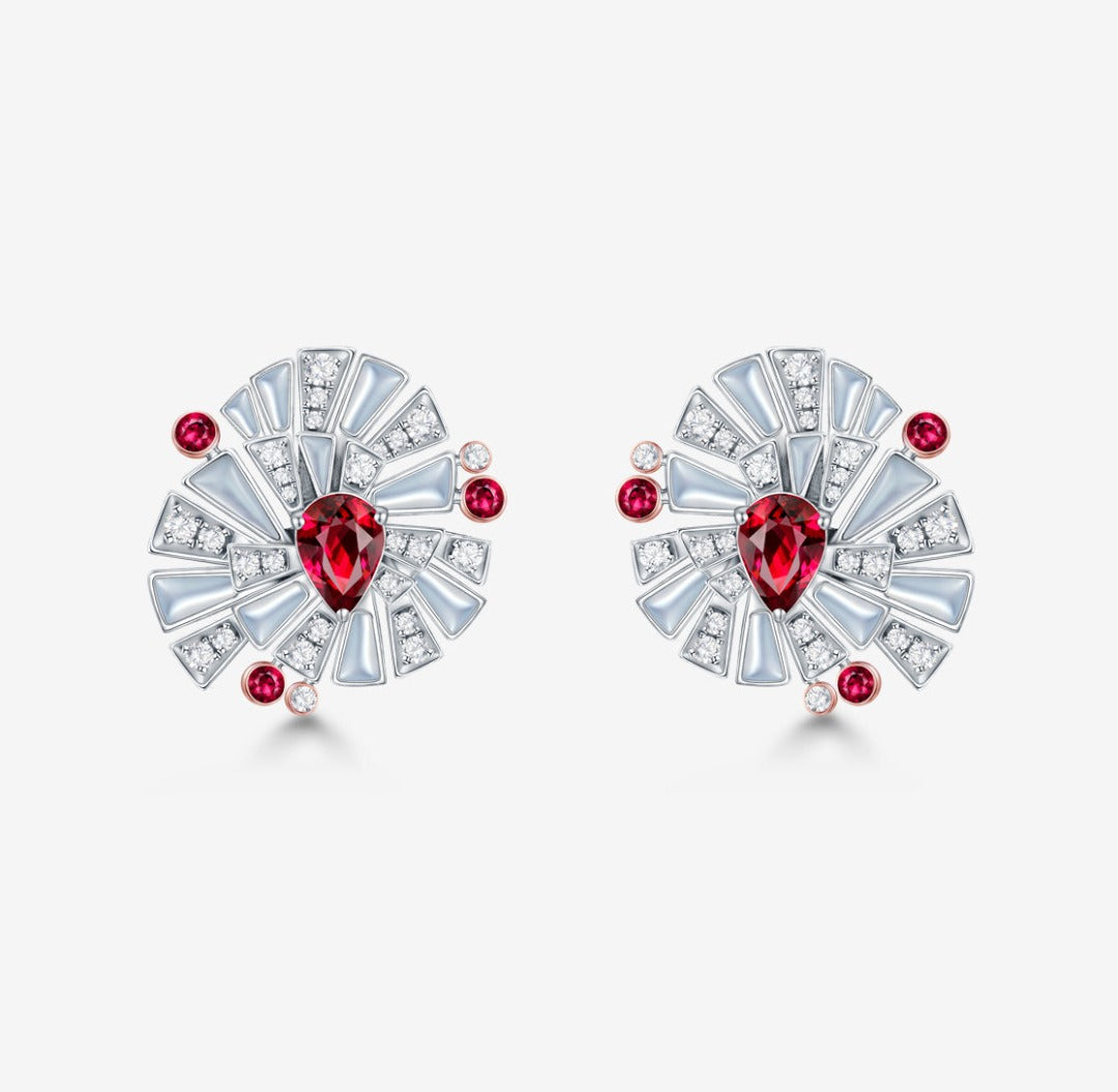 THIALH - CONCERTO - 18K white gold and rose gold Mother of Pearl Ruby Earrings (Customized Service)