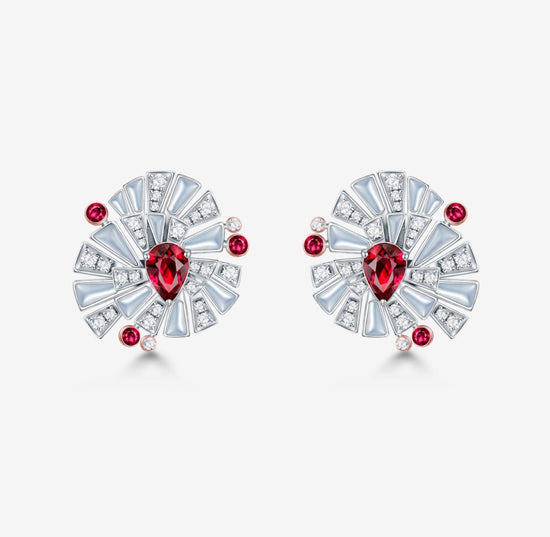 Load image into Gallery viewer, CONCERTO - 18K white gold and rose gold Mother of Pearl Ruby Earrings (Customized Service)
