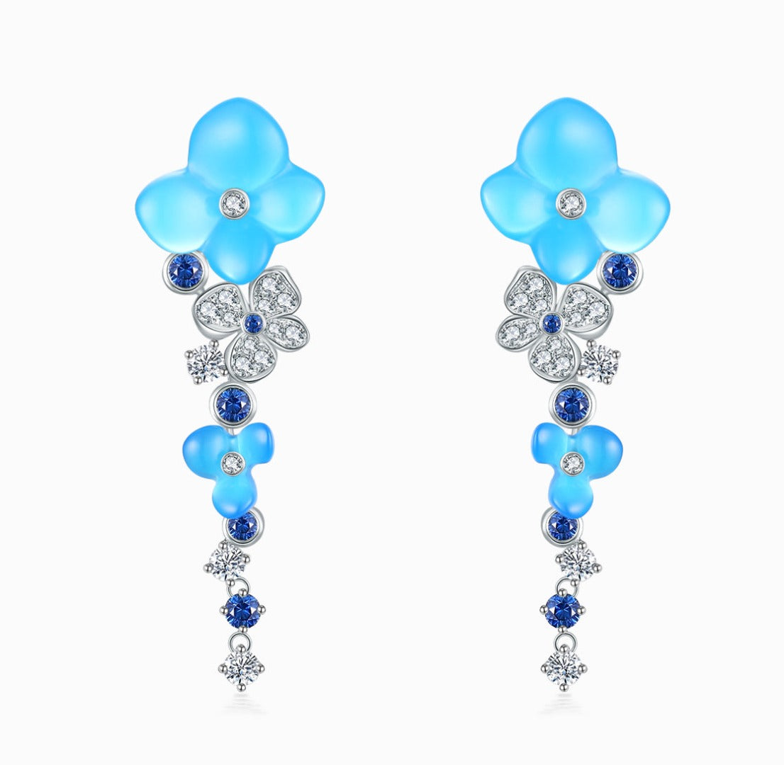 FAUNA & FLORA - Hydrange Blue Chalcedony and Sapphire Diamond Earrings