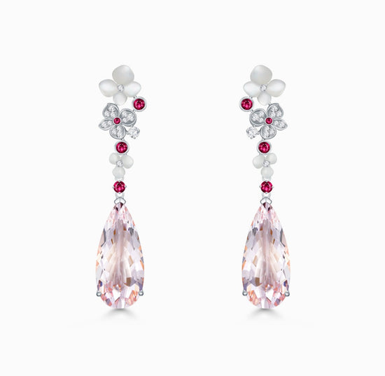 THIALH - FAUNA & FLORA - Hydrange Pink Morganite and Ruby Diamond Earrings