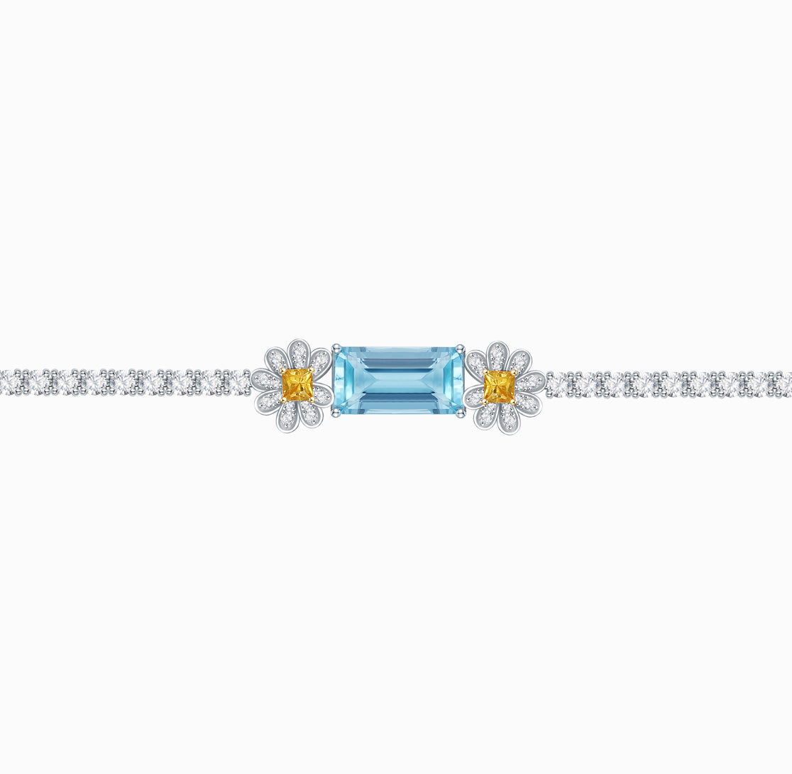 花園系列-18K白金小雛菊海藍寶石鑽石手鏈