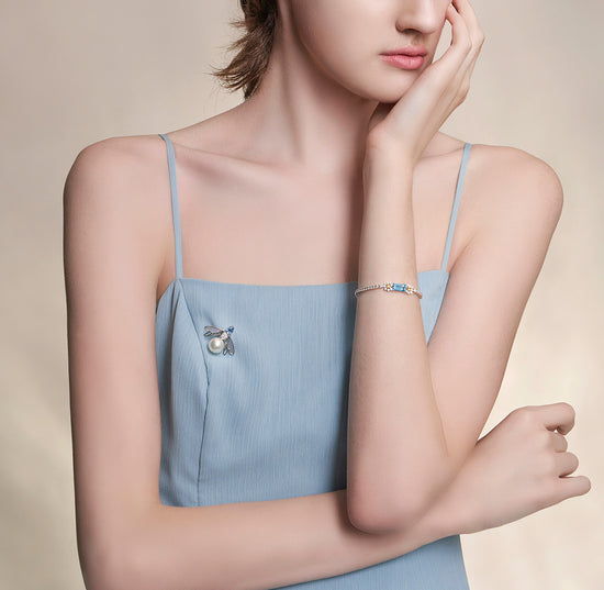 THIALH - 花園系列 - 18K白金小雛菊海藍寶石鑽石手鏈