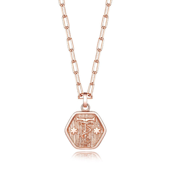 Blessing - Mother of Pearl Pink Staff of life Necklace in Rose Gold