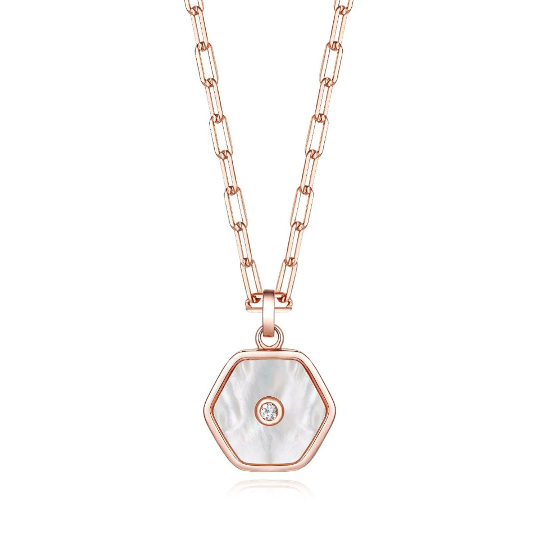 Blessing - Mother of Pearl Pink Staff of life Necklace in Rose Gold