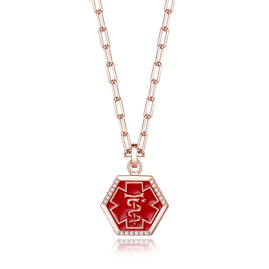 Blessing - Red Enamel Staff of life Necklace in Rose Gold