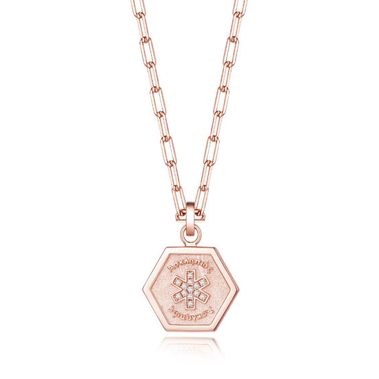 Blessing - Red Enamel Staff of life Necklace in Rose Gold