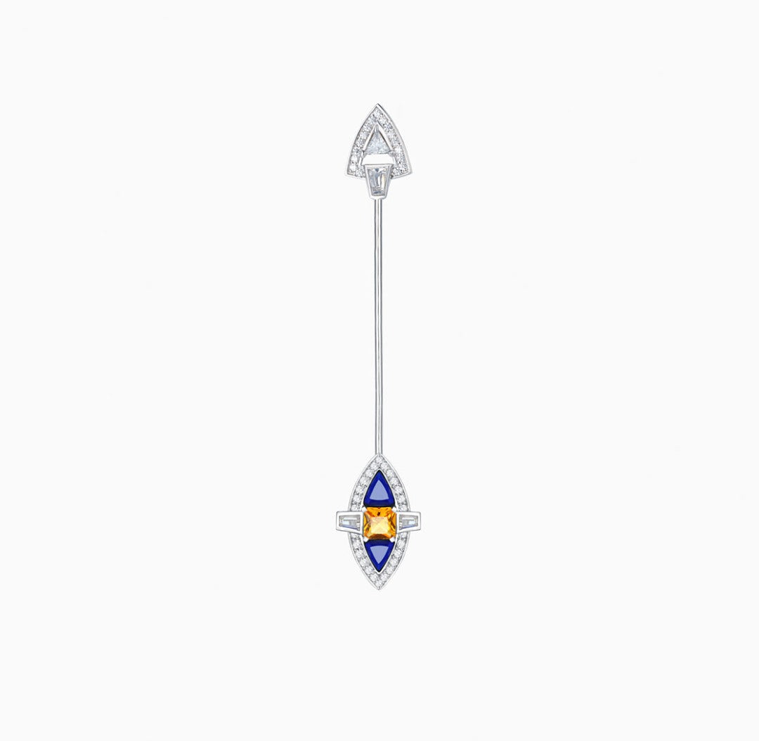 Castle - Double wear Earring/Brooch in 18K White Gold Plated 925 Sterling Silver with Lapis