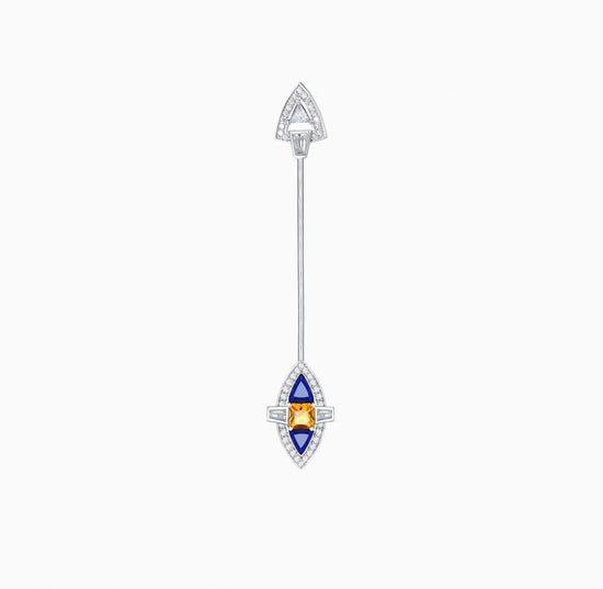 Castle - Double wear Earring/Brooch in 18K White Gold Plated 925 Sterling Silver with Lapis