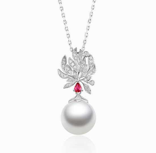 Load image into Gallery viewer, THIALH - FAUNA &amp;amp; FLORA - Ruby and White Diamond Pearl Necklace
