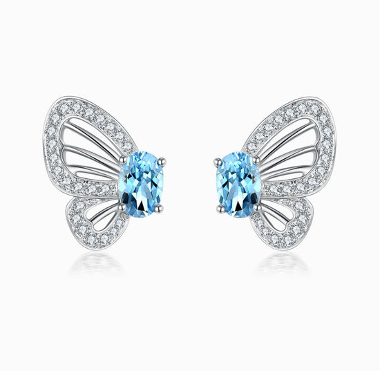 THIALH - FAUNA & FLORA - Aquamarine Diamond Butterfly Stud Earrings