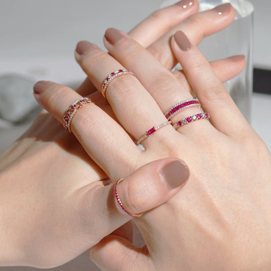 For Her Jewellery - 18K Rose Gold Baguette Ruby Diamond Ring